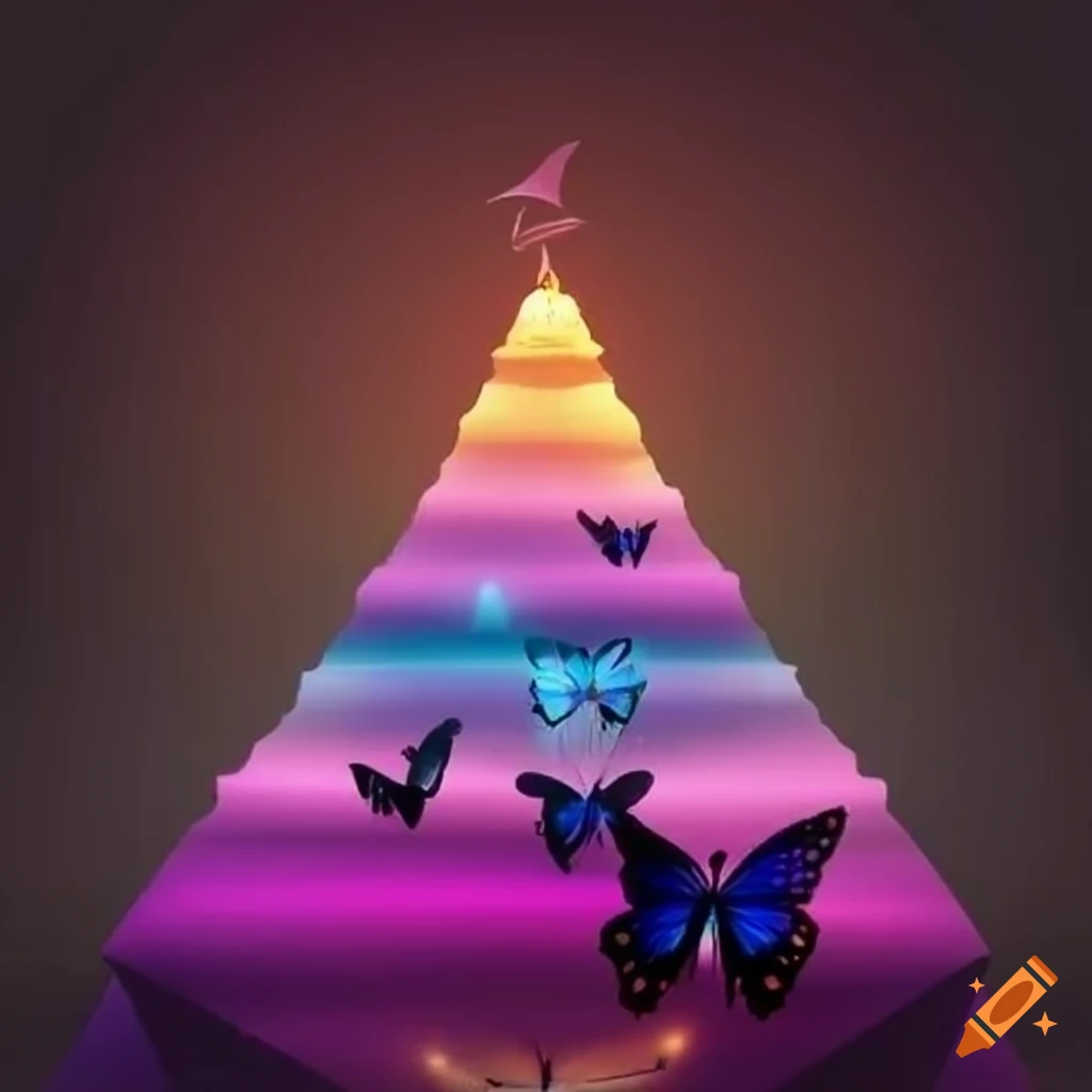 mystical pyramid with number 33 and butterflies