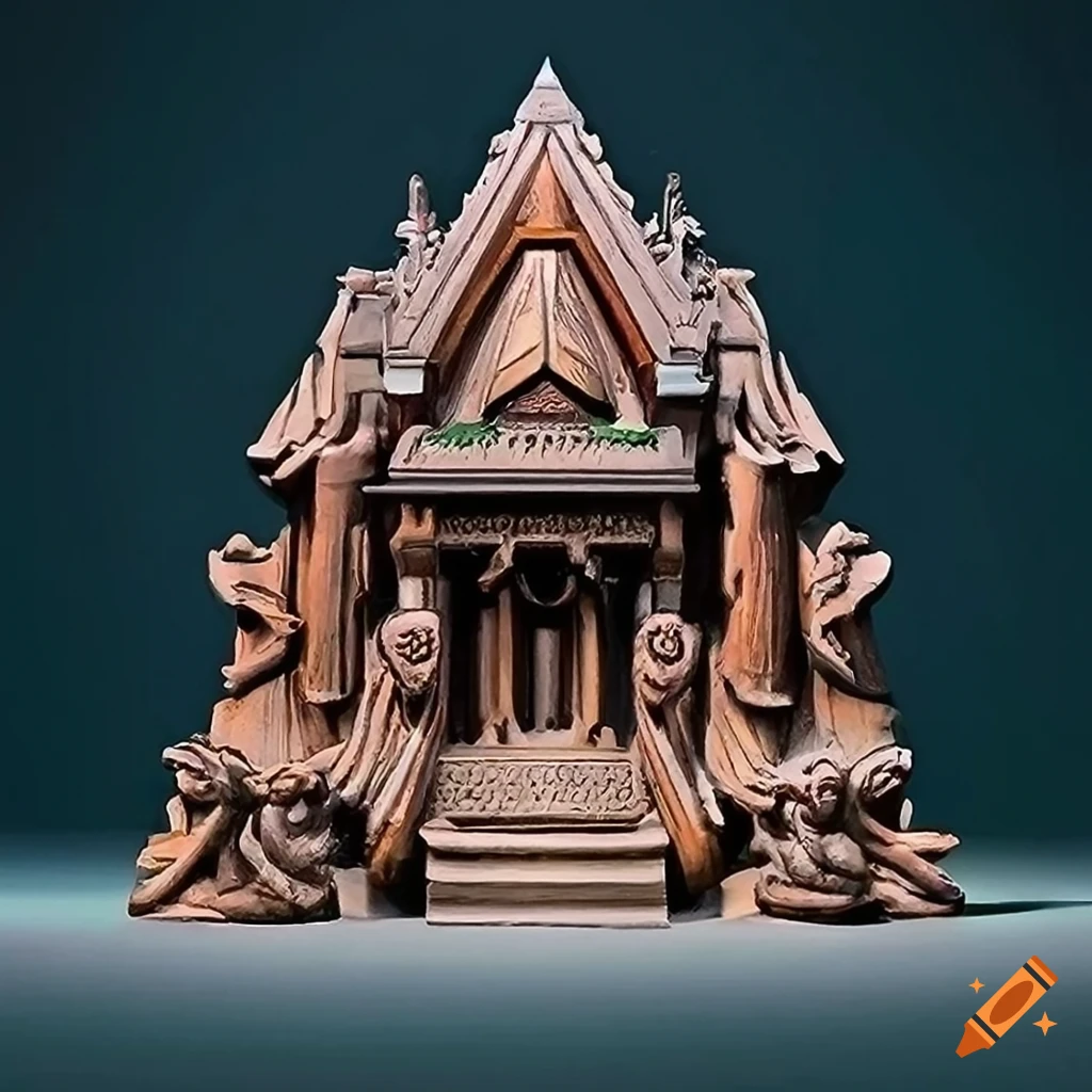 Zelda game sculpture with architectural stave carving style on Craiyon