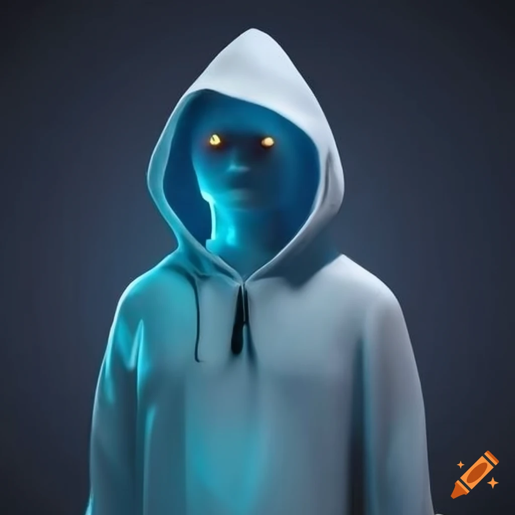 Art of a white hooded figure with glowing yellow eyes on Craiyon