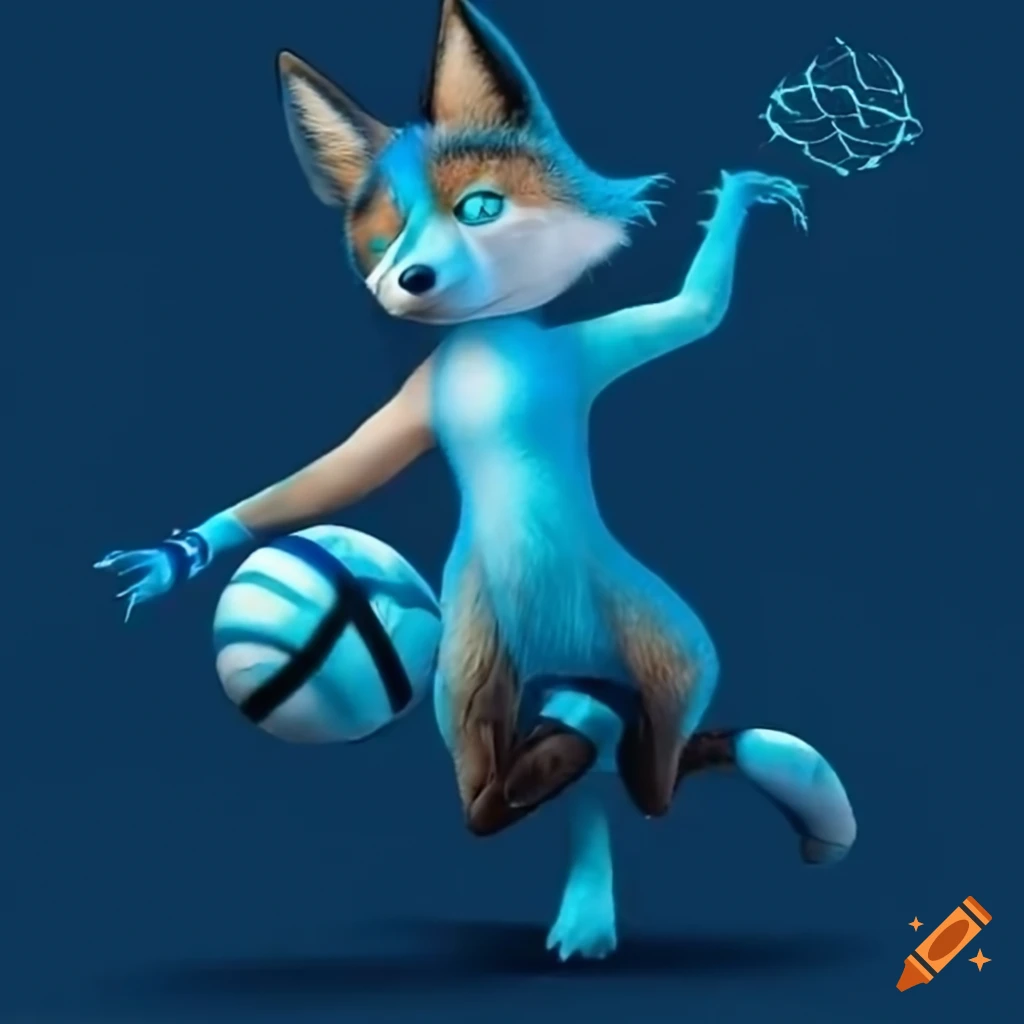 Blue fox playing volleyball