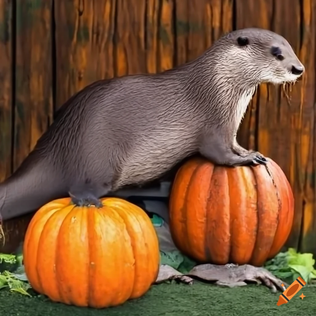 otters with pumpkin