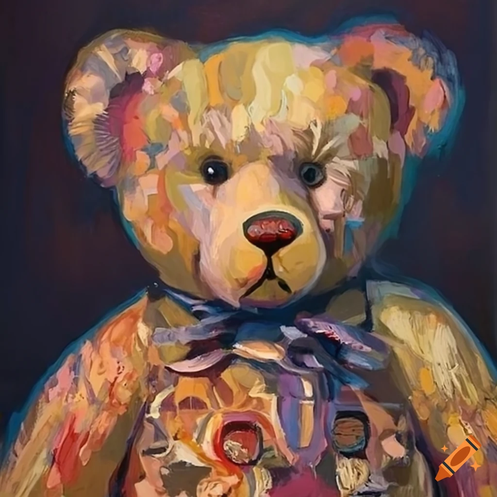 A cute teddy bear with fiery reflections in its big eyes on Craiyon