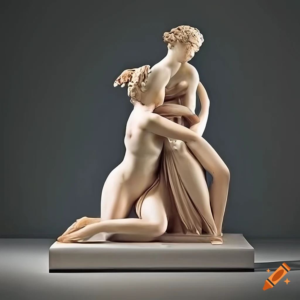 photography of three female statues by Antonio Canova