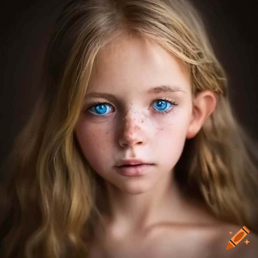 Portrait of a beautiful young girl with blonde hair and blue eyes