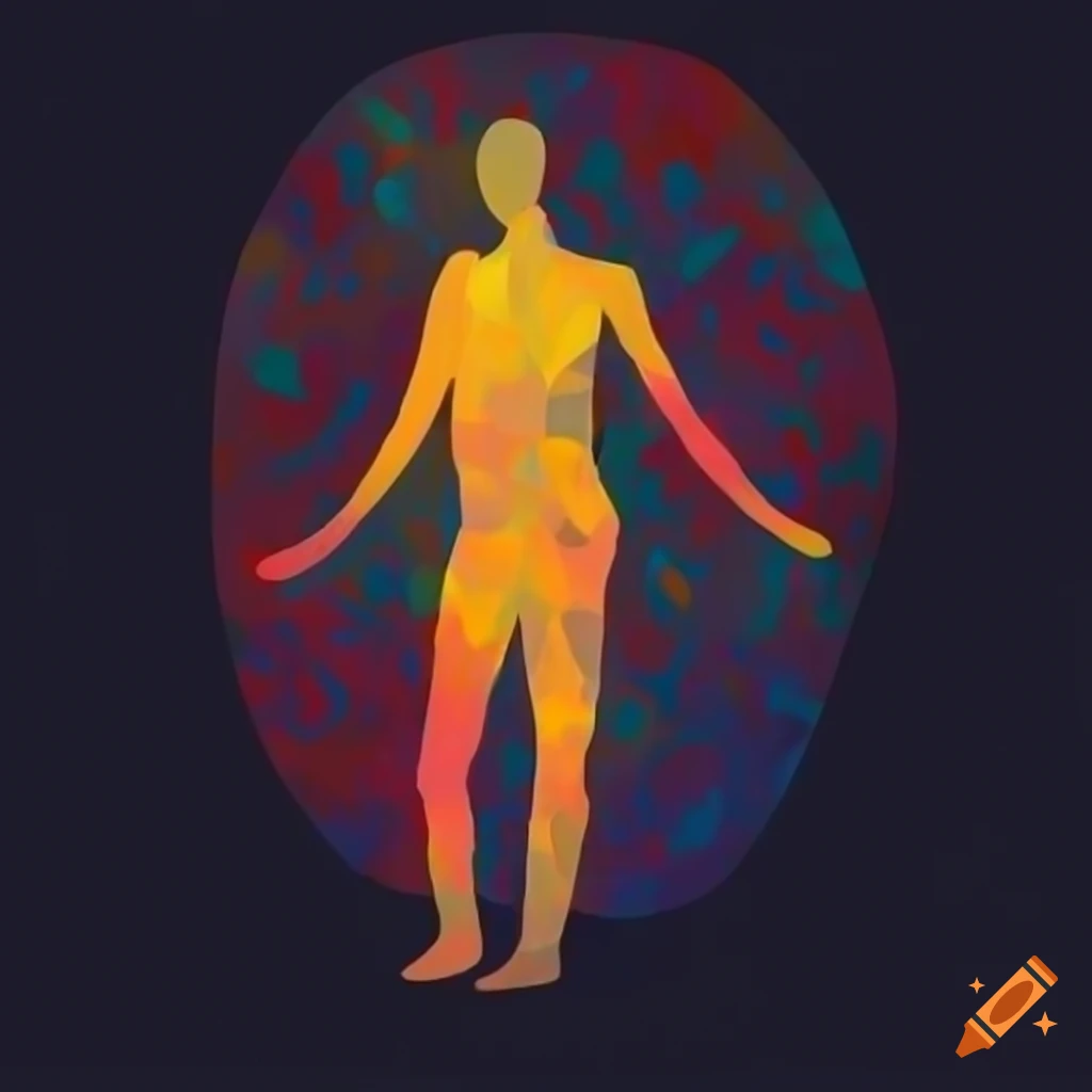 abstract artwork of intersecting geometric shapes forming a human figure