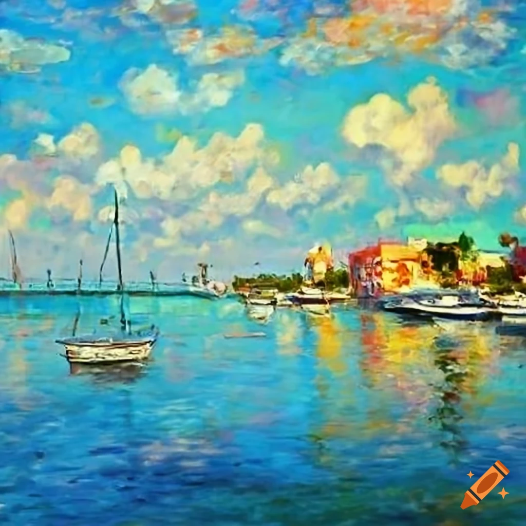 impressionist painting of a waterfront town