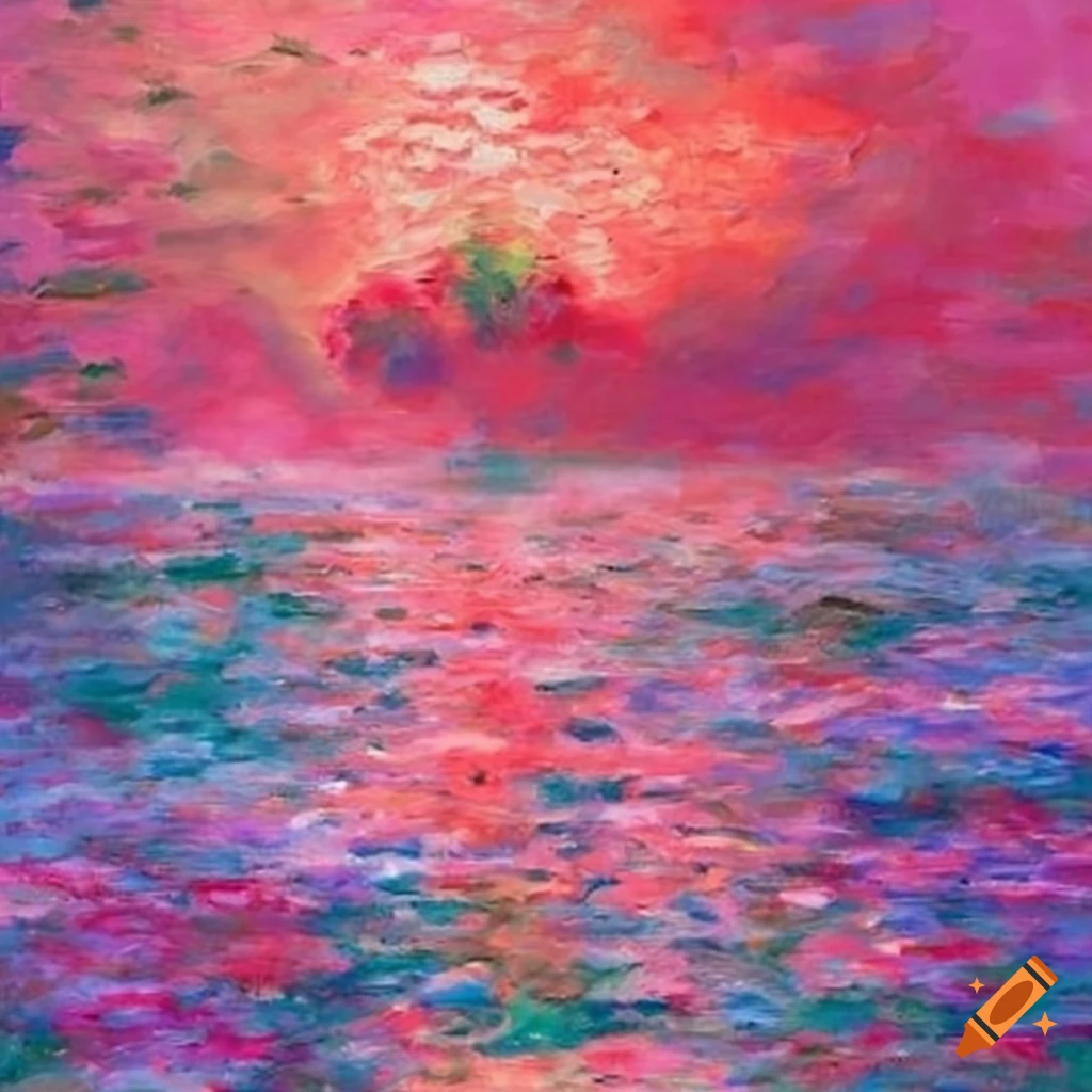 pink sky landscape painting by Monet
