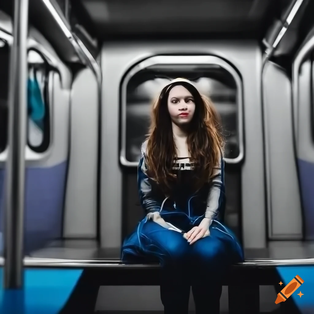 girl with headphones sitting in the subway