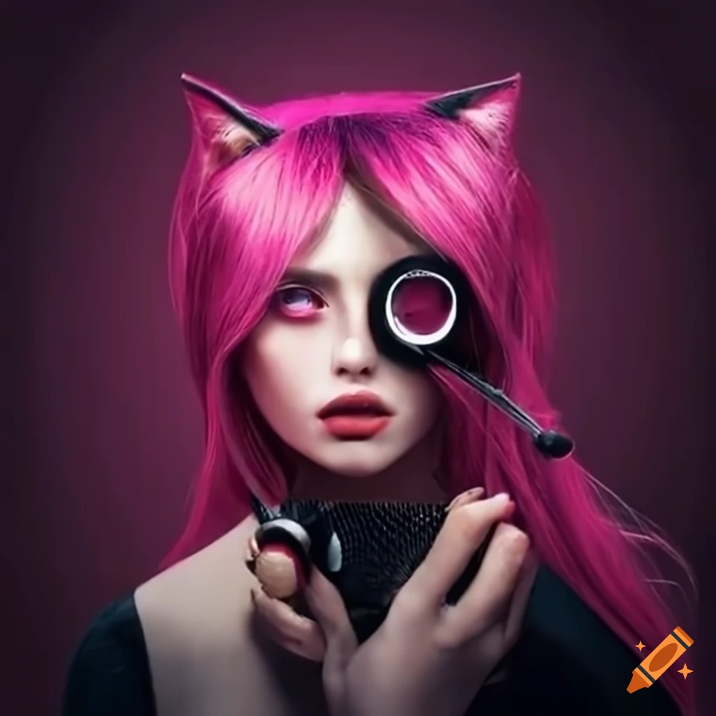 Cat woman using a hair dryer