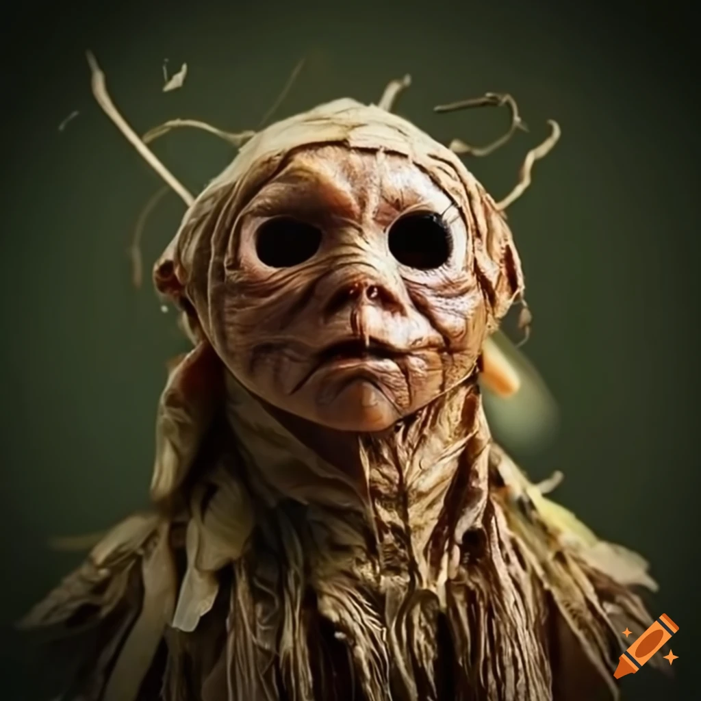realistic portrait of bug person hybrid in a leaf mask