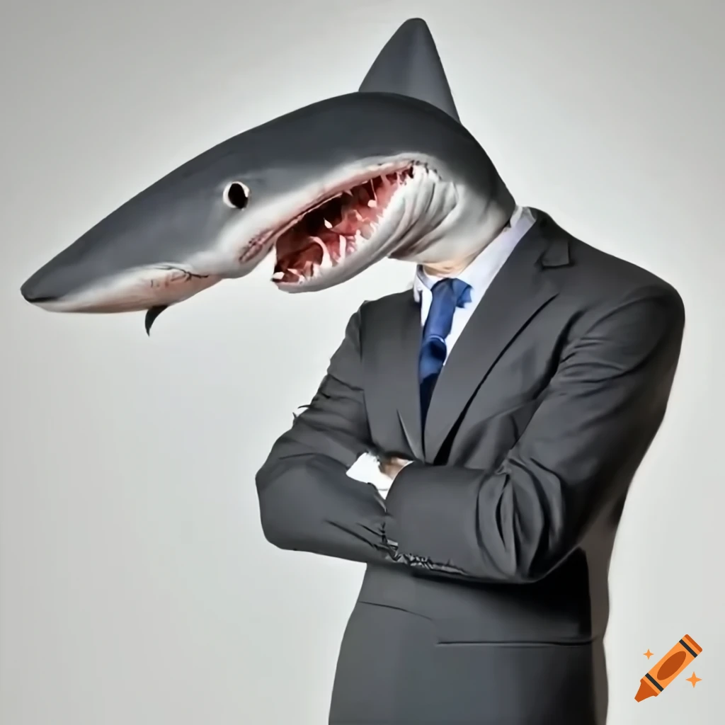 Humorous image of a shark in a business suit on Craiyon
