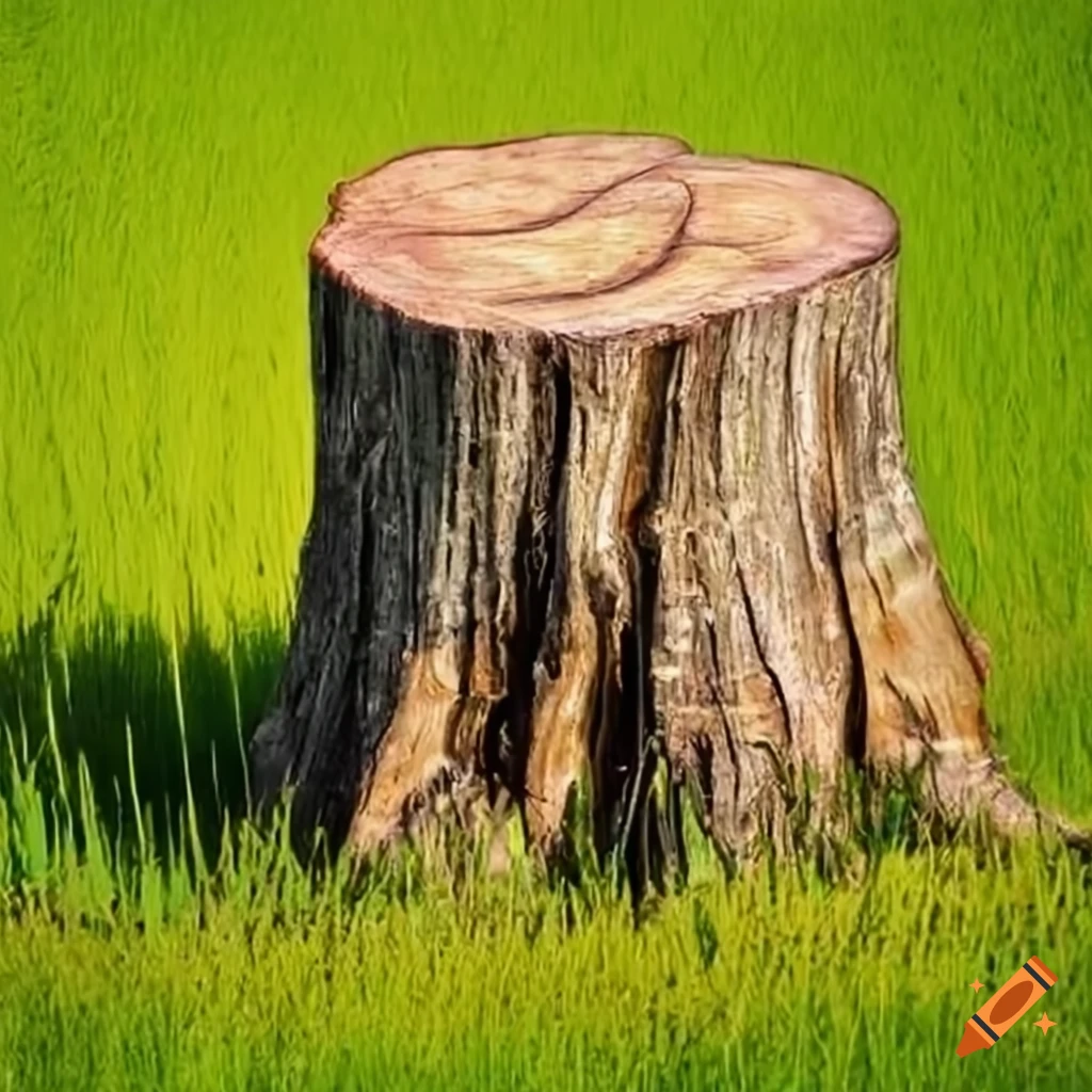 a solitary tree stump in a field