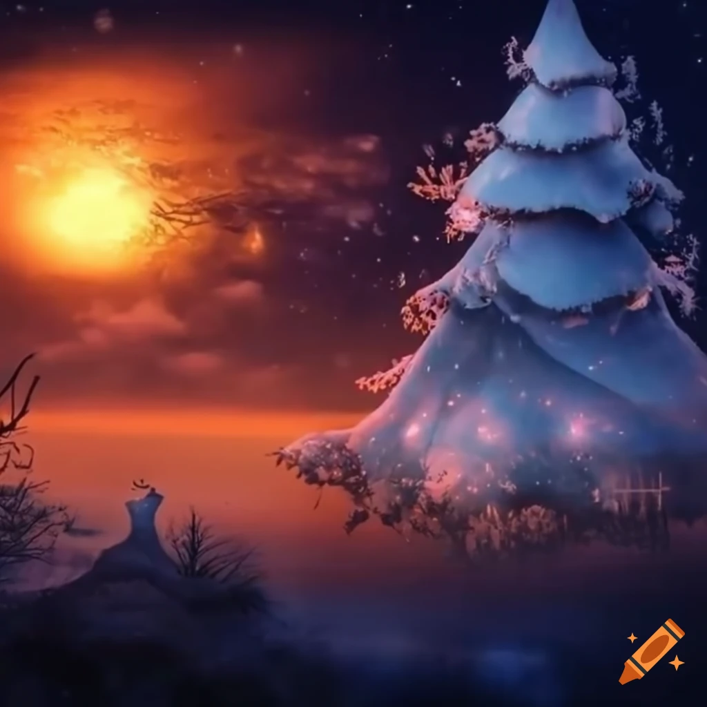image of a fantasy winter scene with sparkling snow and surreal creatures