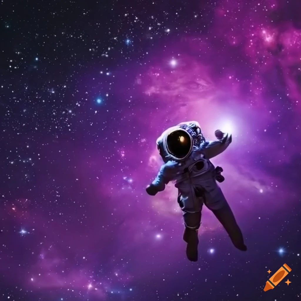 Astronaut floating in purple space on Craiyon