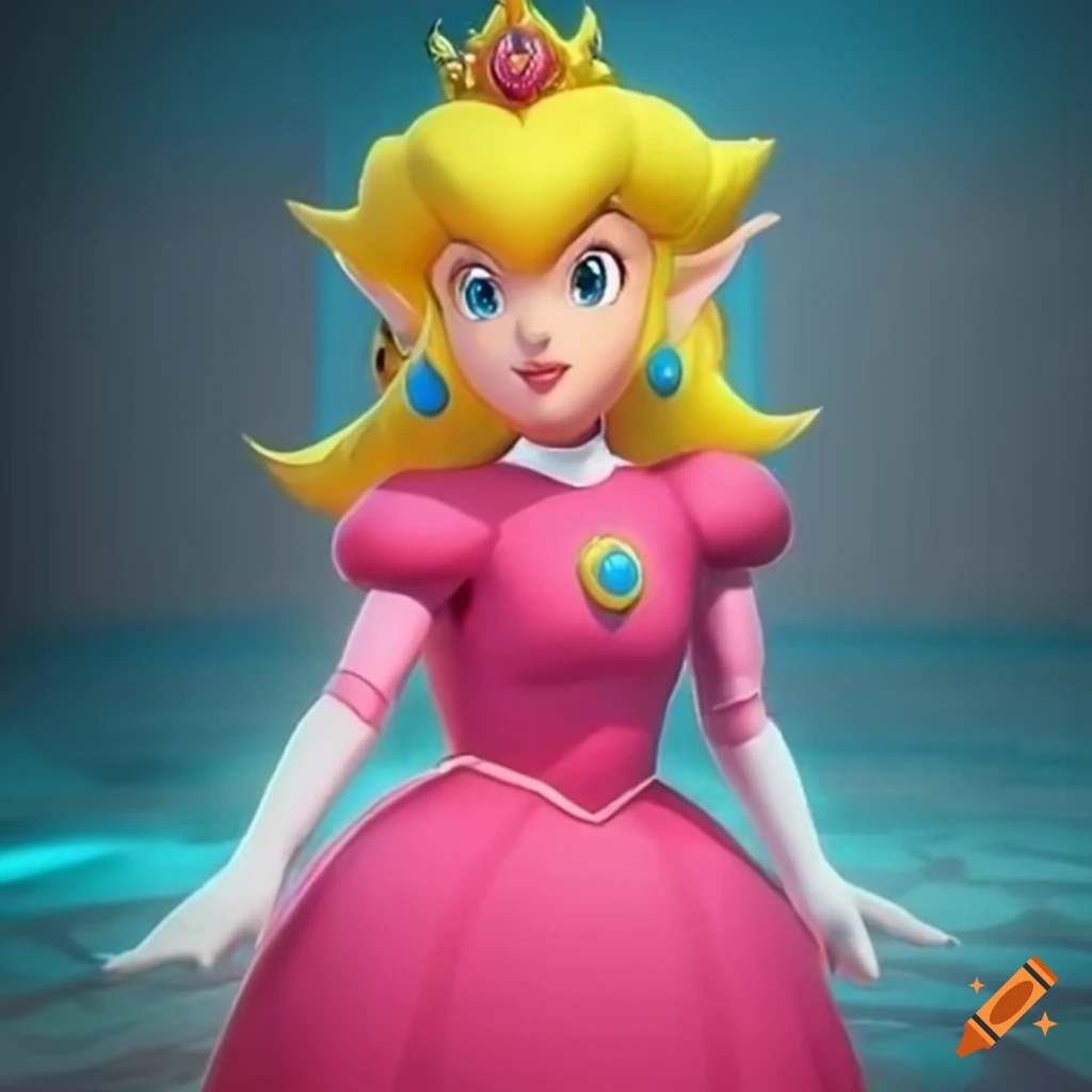 Link and princess peach in glamorous attire in a dressing room on Craiyon