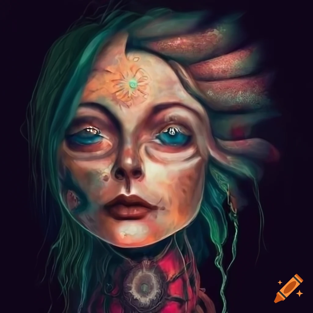 artistic illustration of MyAnna Buring with mystic symbols