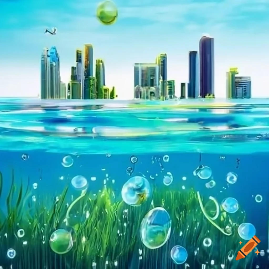skyscrapers with aquatic grass design