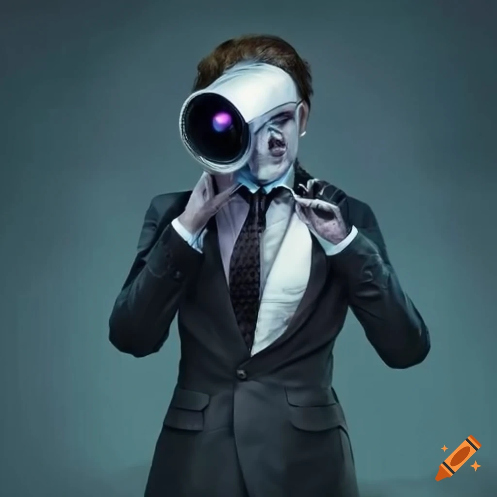 surreal concept art of a man with a projector head