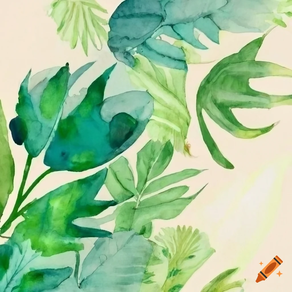 watercolor painting of jungle leaves