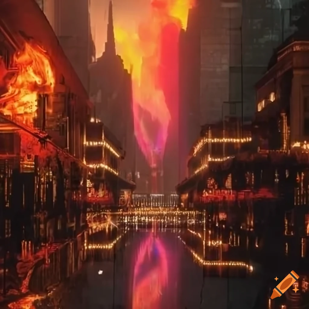 Dystopian cityscape with rain-soaked streets on Craiyon