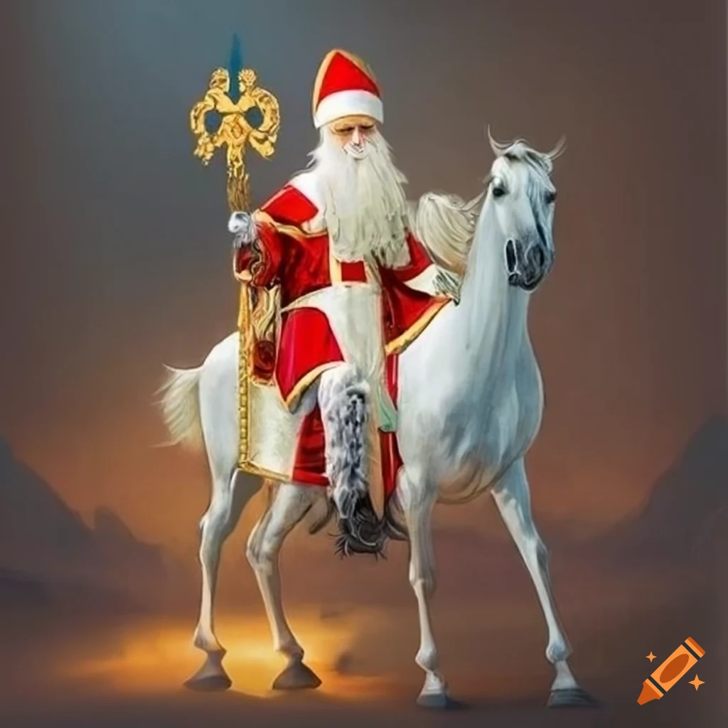 Poster of saintnicholas with white horse on Craiyon