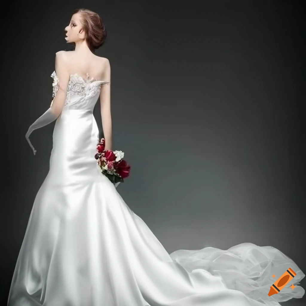 elegant bride in a white silk gown and long gloves
