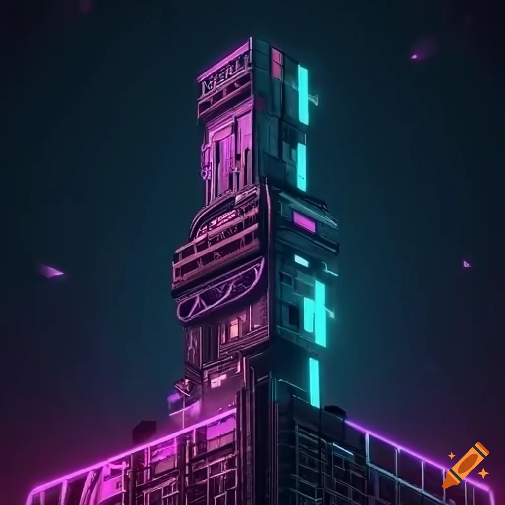 Detailed cyberpunk black tower on Craiyon