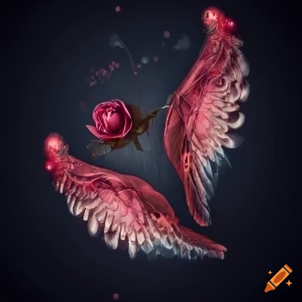 Vintage roses with angel wings