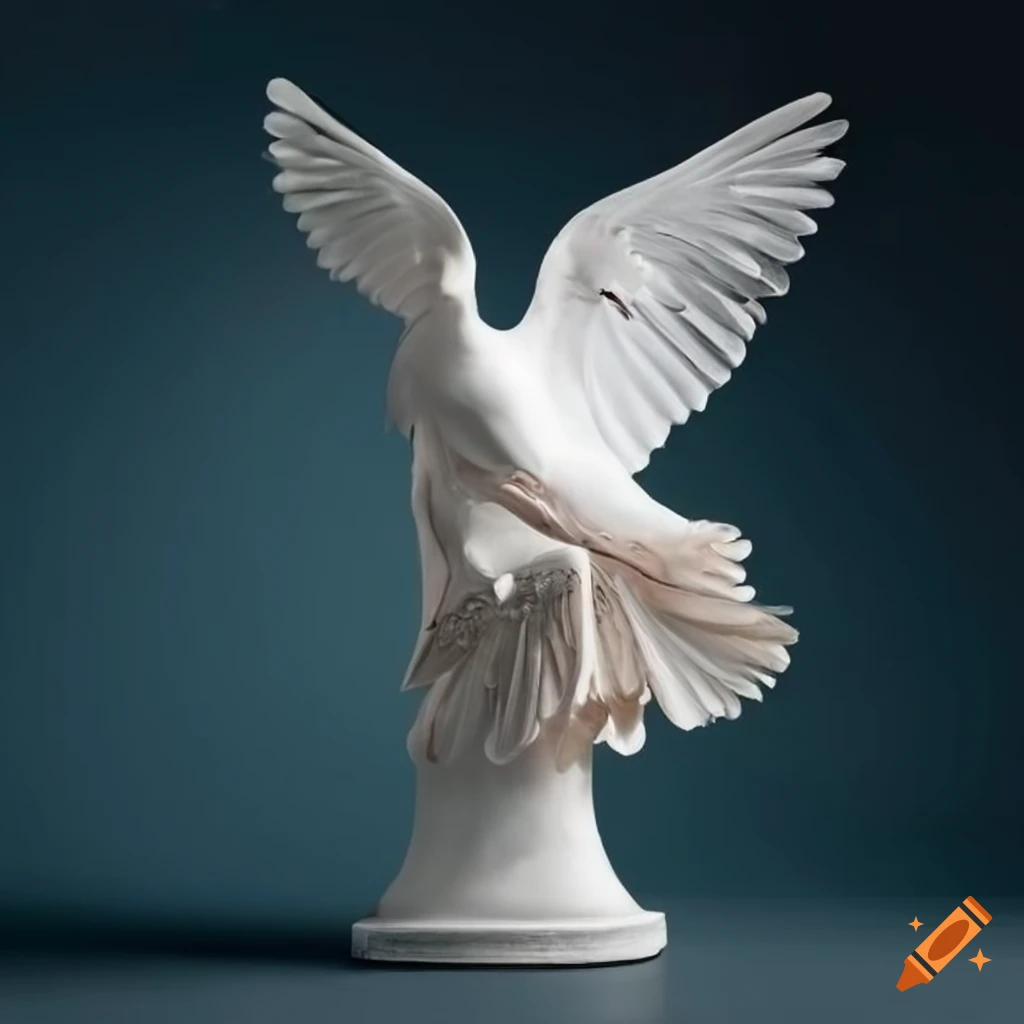 Sculpture of white doves on a glass facade on Craiyon