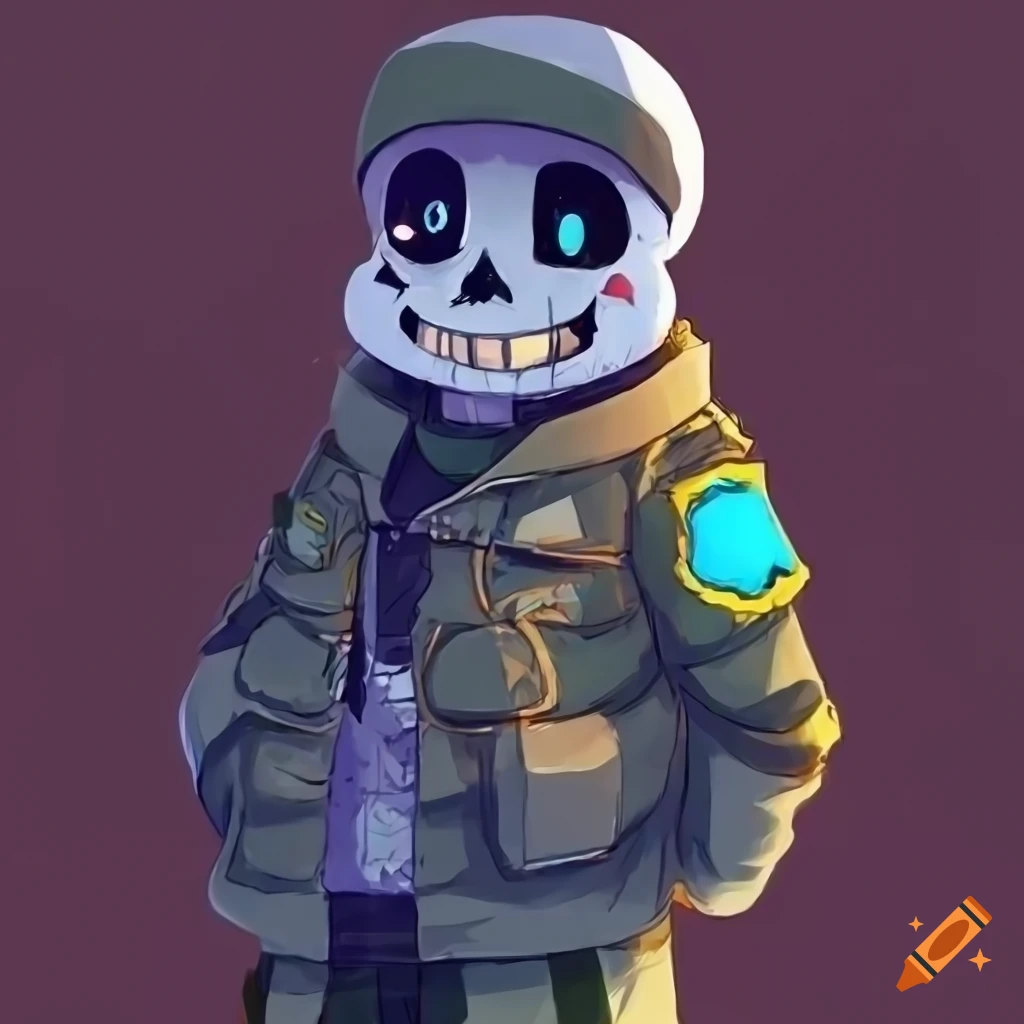 Cosplay of sans from undertale in a military camo suit