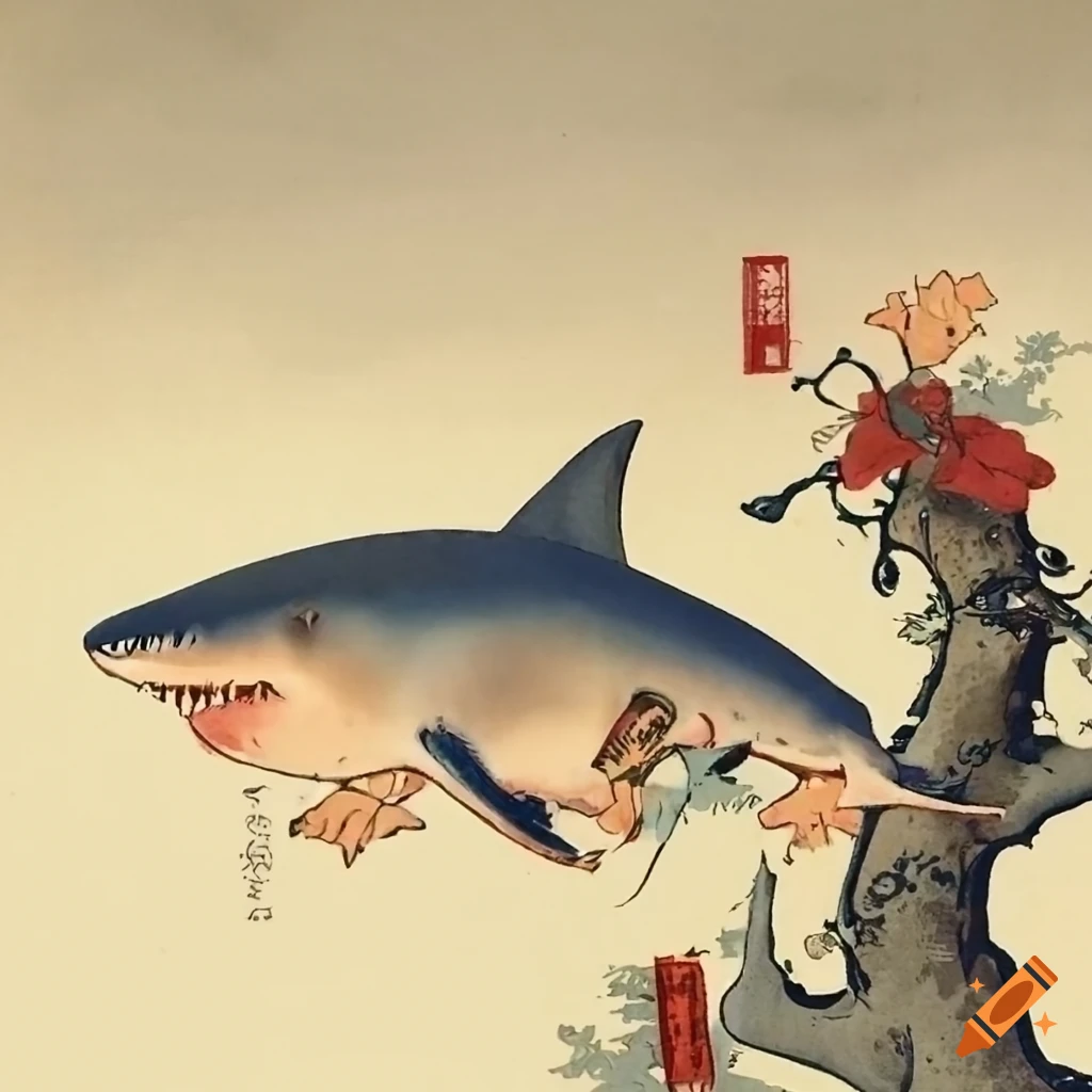 ukiyo-e artwork of a shark