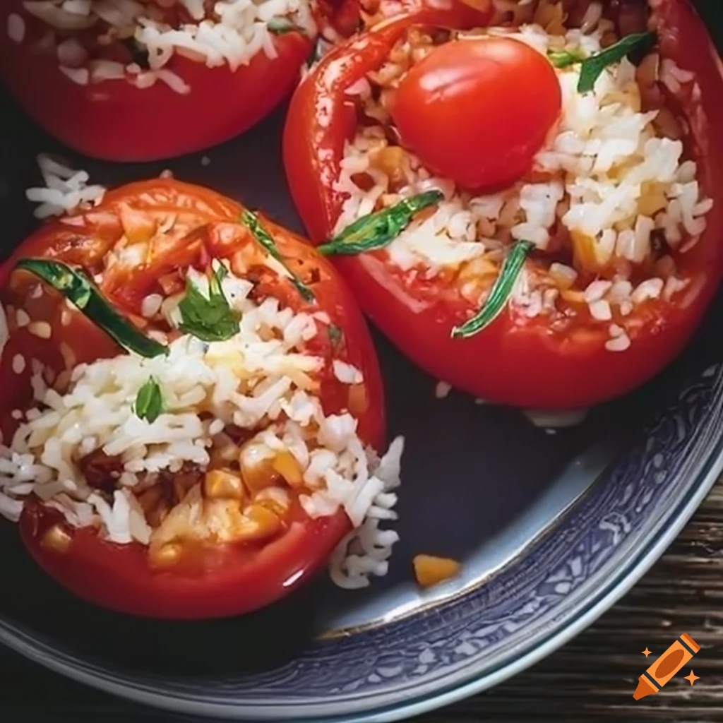 Delicious stuffed tomatoes with rice dish on Craiyon
