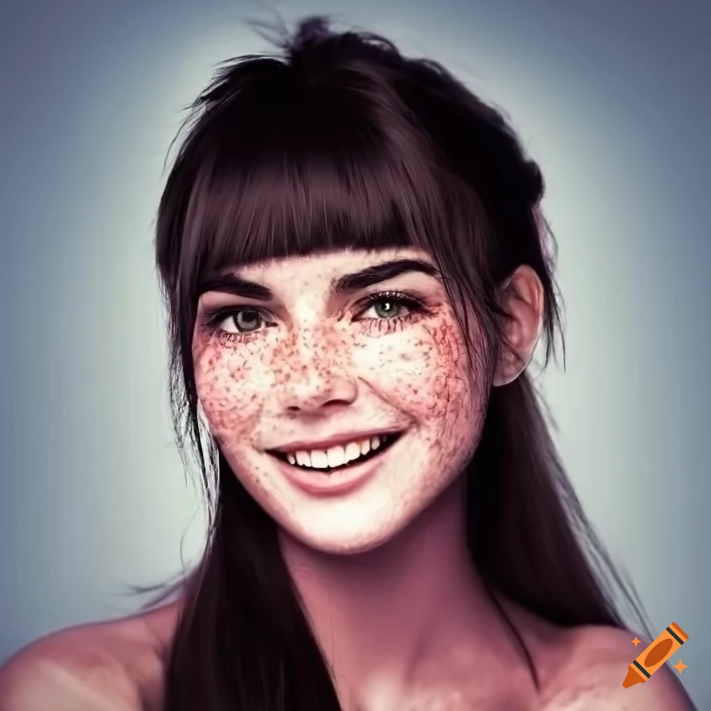 Portrait of a beautiful young woman with freckles and dark hair on Craiyon