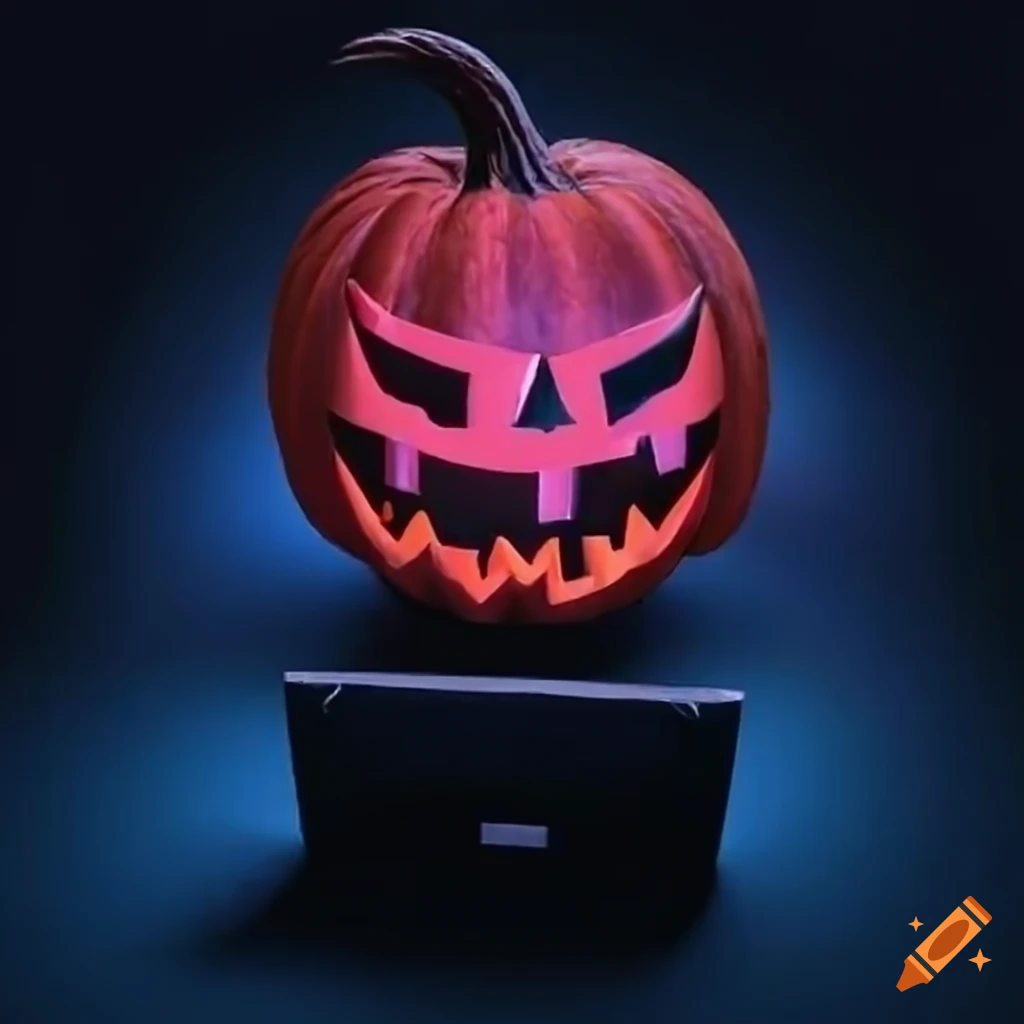 halloween pumpkin playing on a computer