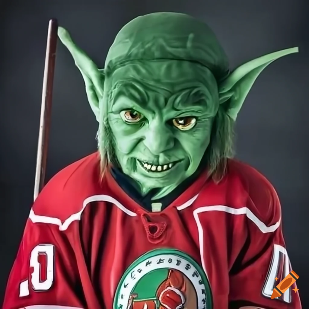 Goblin wearing a hockey uniform on Craiyon