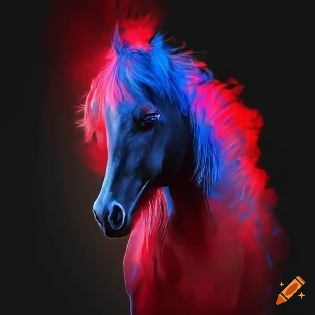 colorful horse in black, red, and blue