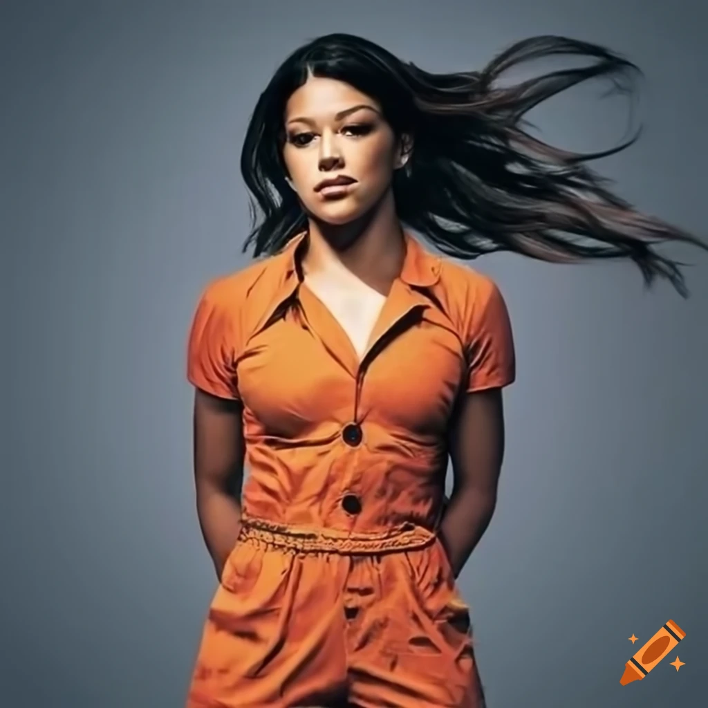 Gina rodriguez in an orange prison jumpsuit on Craiyon
