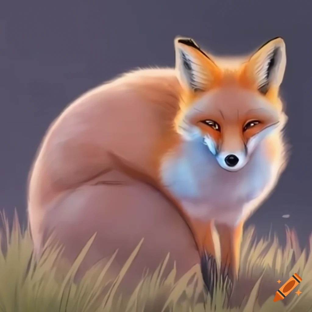 fluffy pregnant fox in anime style
