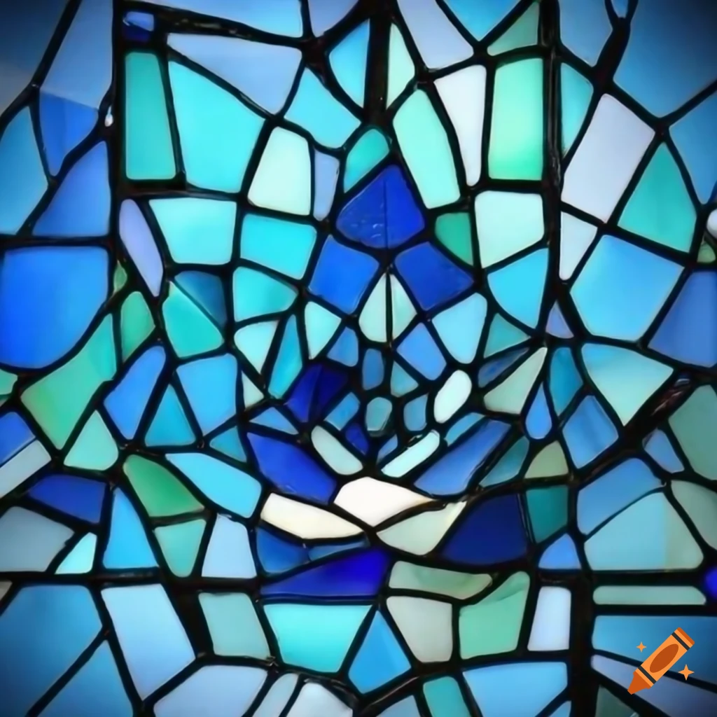 Blue stained glass artwork on Craiyon