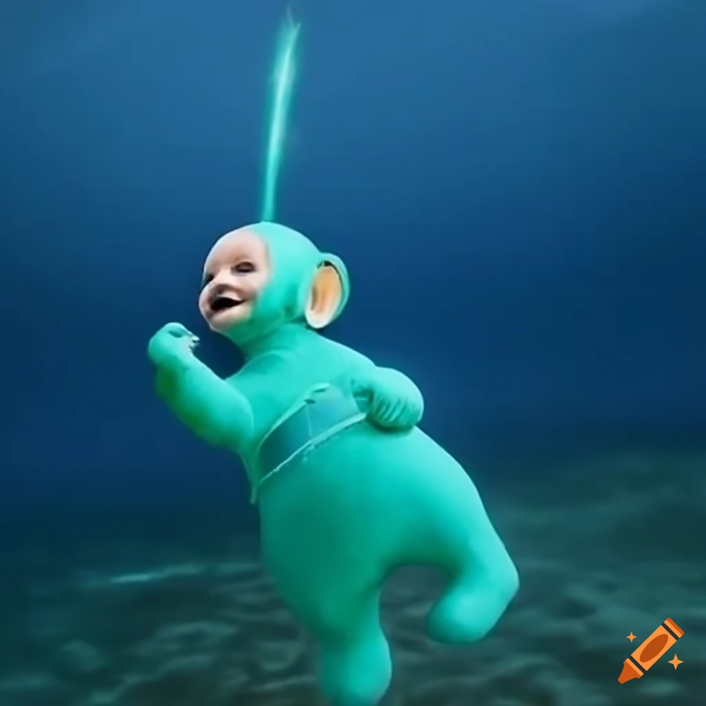 Realistic depiction of a teletubby in the ocean on Craiyon