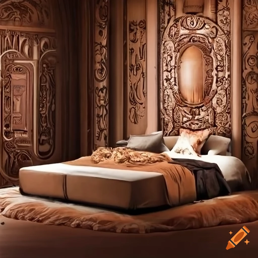 elegant bedroom with Art Nouveau and African-inspired decor