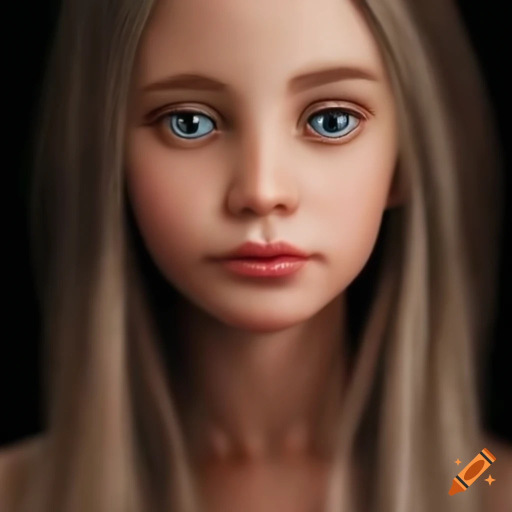 Transformation from woman portrait to american girl doll on Craiyon