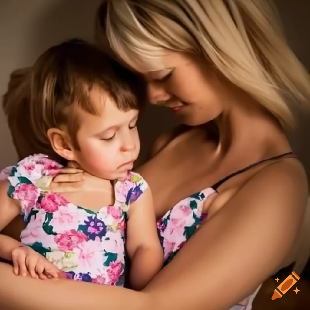 Mother putting her son to sleep in a floral bodysuit on Craiyon
