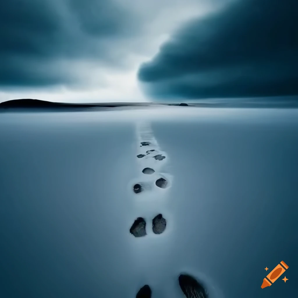photo realistic tundra landscape with footprints