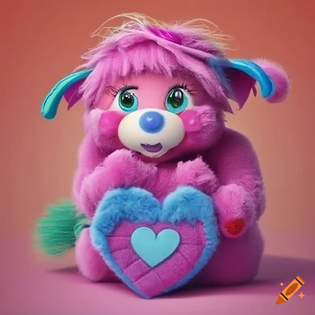 cute popple plush toy with heart pouch