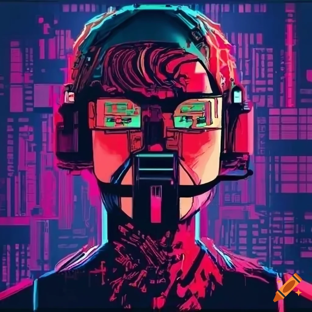 image of a cyberpunk hacker with a retro style