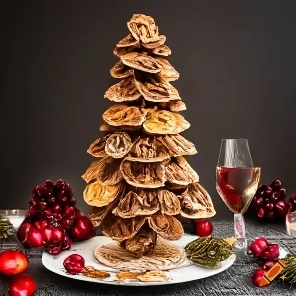 Festive christmas tree centerpiece made of dried fruits on Craiyon