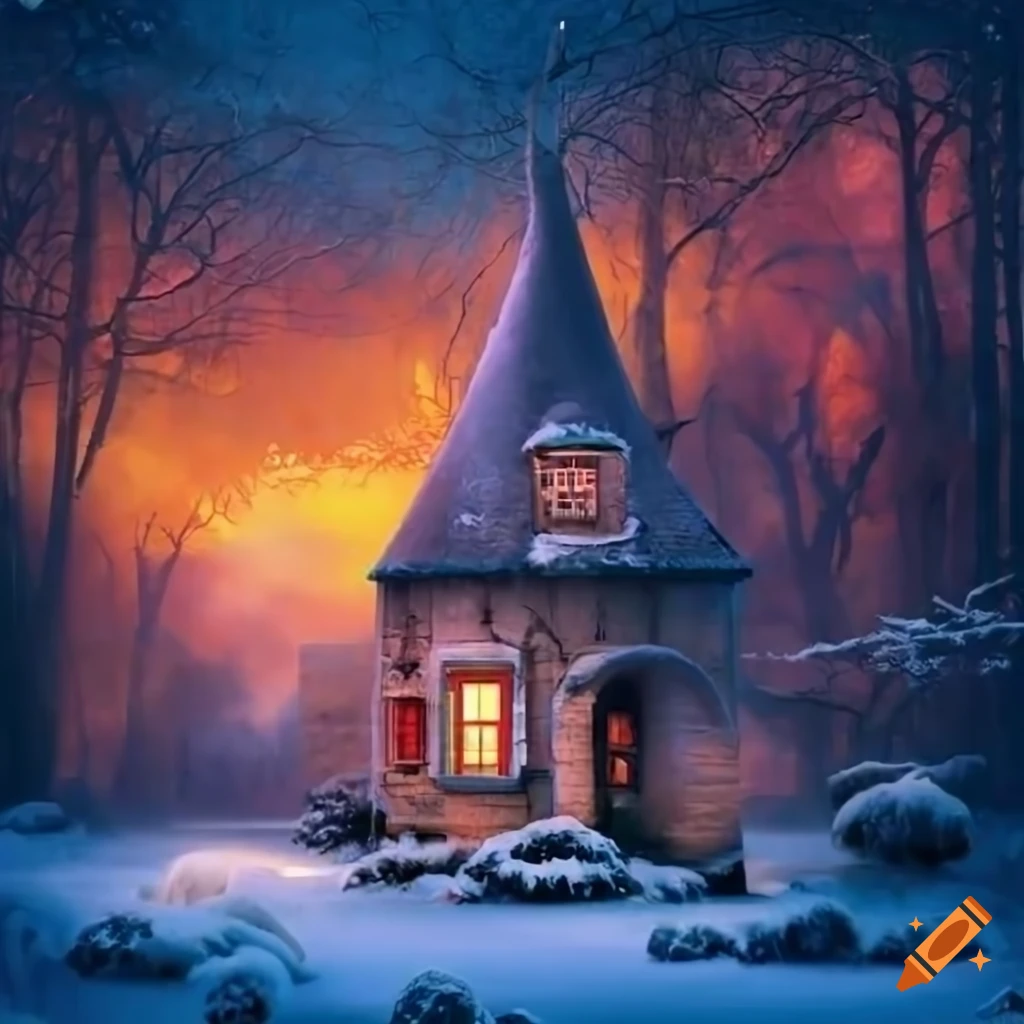 Surrealistic winter scene with sparkling creatures in a park on Craiyon