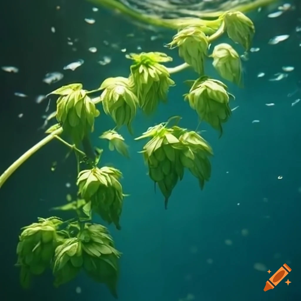 Underwater hop vine plants growing