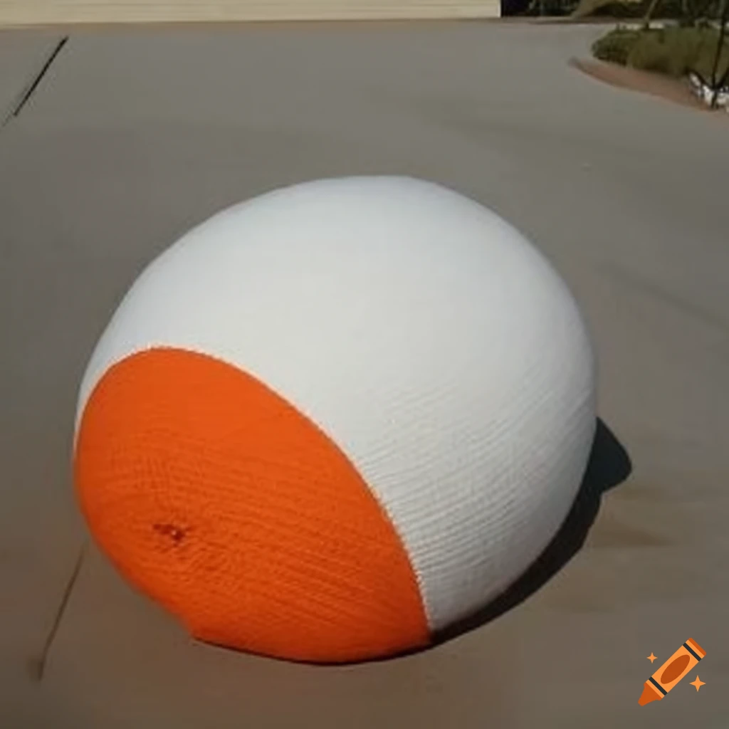 white and orange fabric ball inflated into a big ball